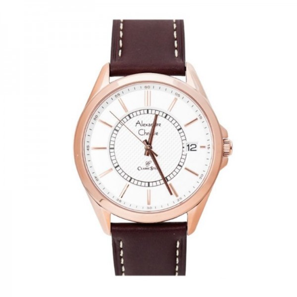 Alexandre Christie AC 8649 Rosegold White Brown Leather Man MDLRGSL